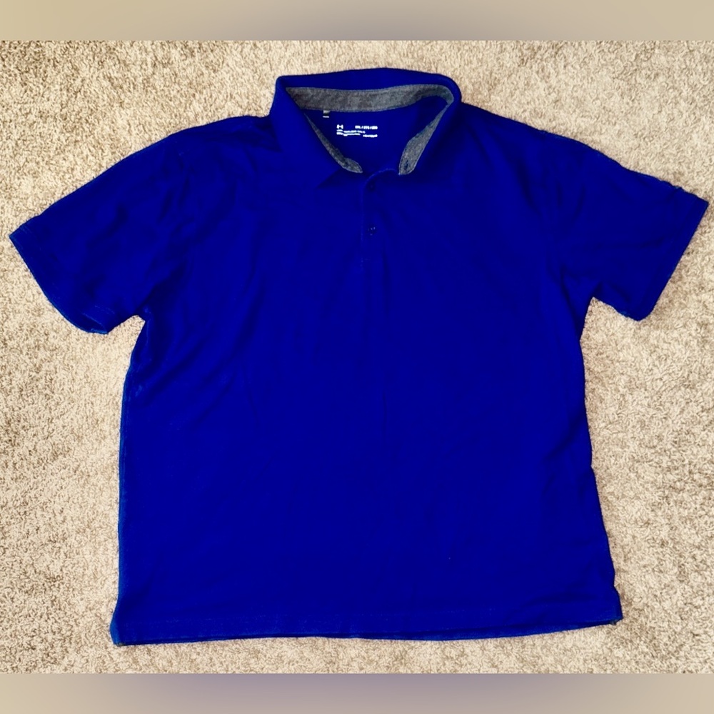EUC Mens Under Armour HeatGear Solid Blue Loose Short Sleeve Polo 1319027 SZ XXL